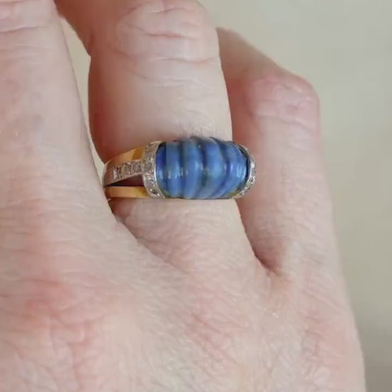 Vintage 1950s Lapis Lazuli & Diamond Ring in 18k Gold
