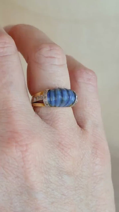 Vintage 1950s Lapis Lazuli & Diamond Ring in 18k Gold
