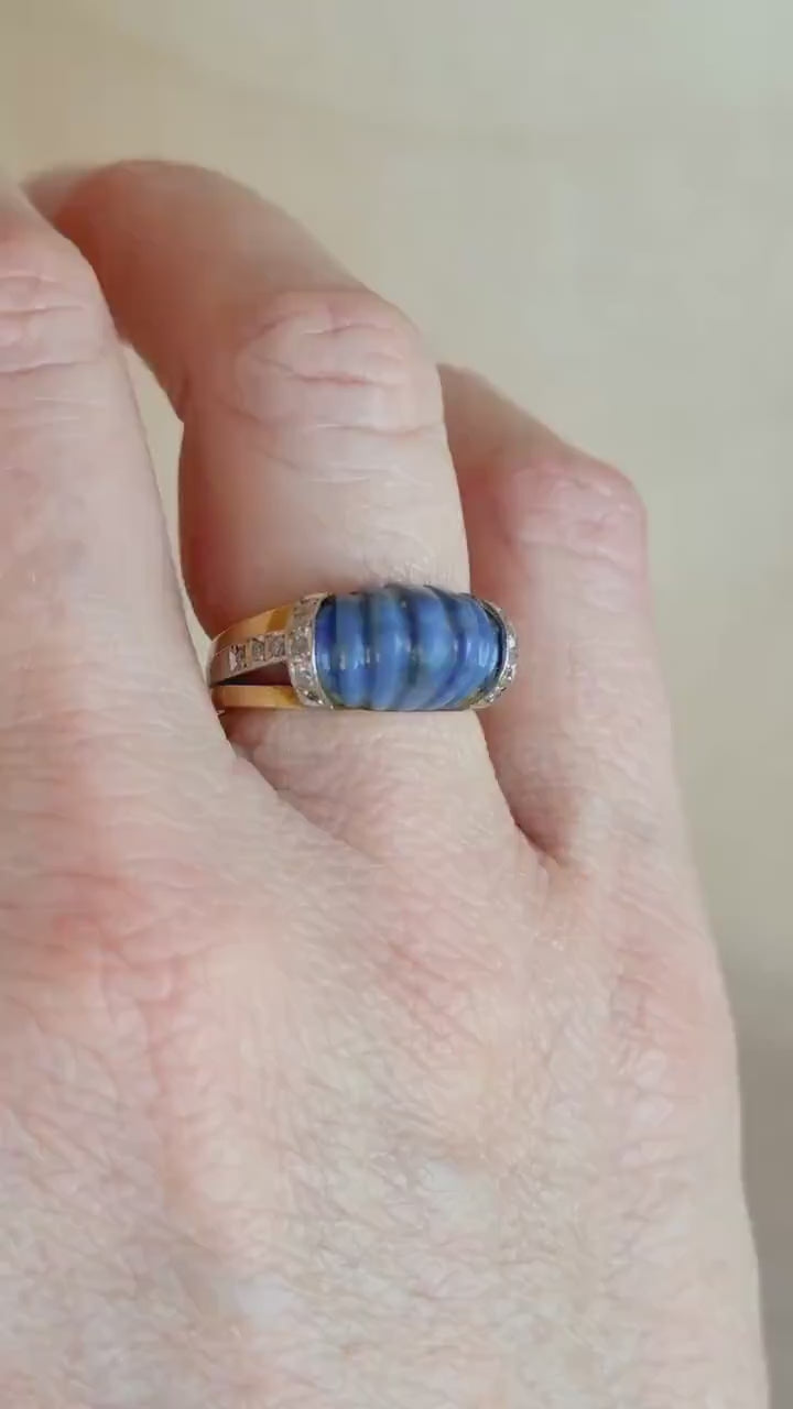 Vintage 1950s Lapis Lazuli & Diamond Ring in 18k Gold
