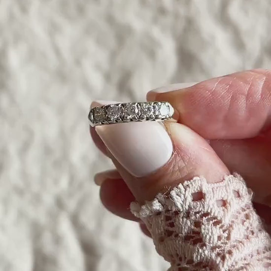 Vintage 1950s Art Deco Diamond Wedding Band, 14k Gold