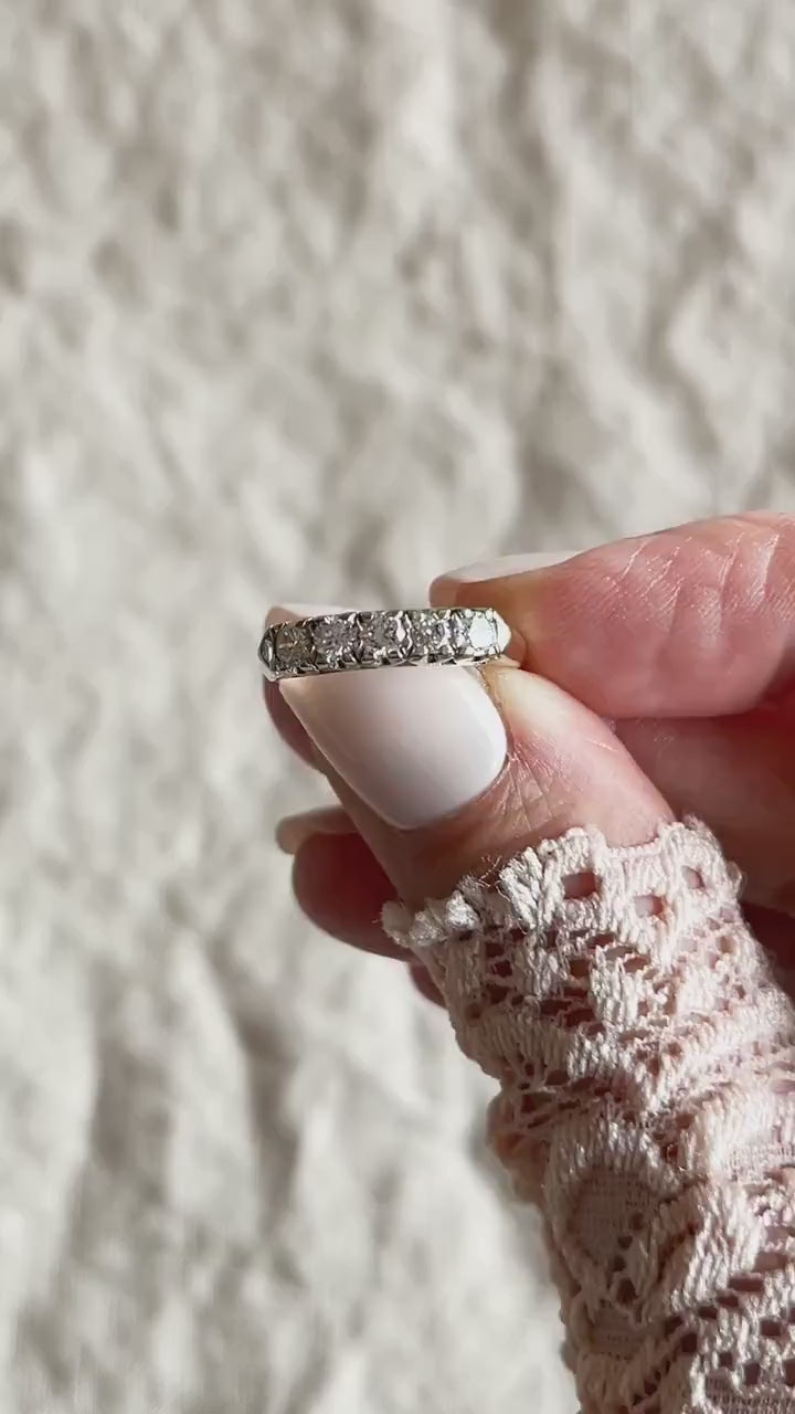 Vintage 1950s Art Deco Diamond Wedding Band, 14k Gold