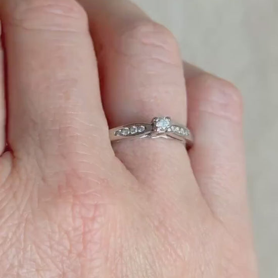 Vintage Diamond Engagement Ring, Round Cut, 10k White Gold, 1990s Channel Set Bridal Ring