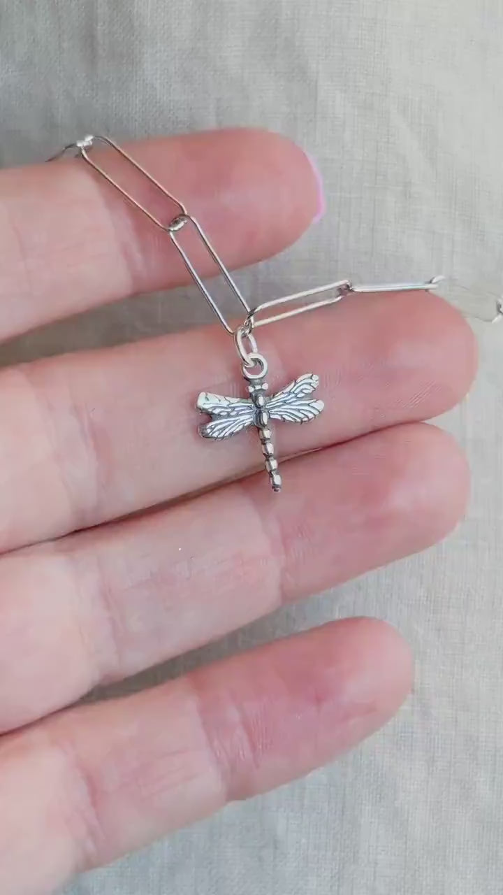Sterling Silver Dragonfly Charm Pendant, Insect Themed Minimalist Jewelry, Gift for Her