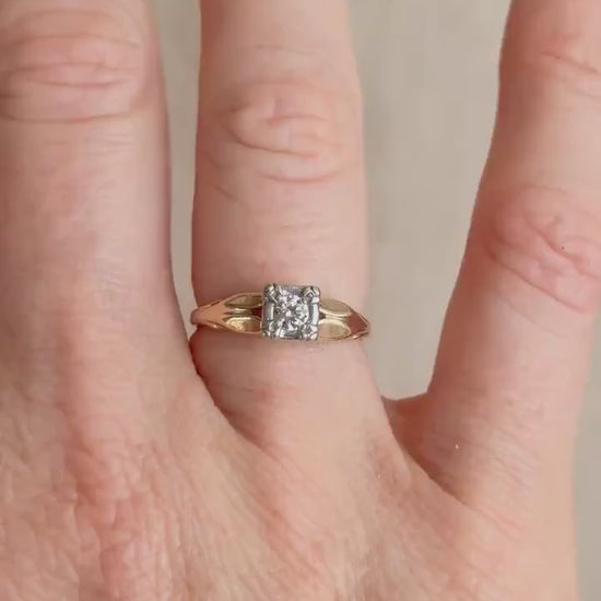 Antique Old European Cut Diamond Engagement Ring, 14k Gold, 1920s Art Deco Bridal Ring
