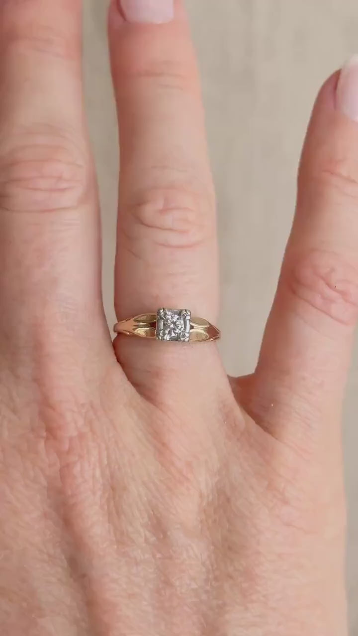 Antique Old European Cut Diamond Engagement Ring, 14k Gold, 1920s Art Deco Bridal Ring