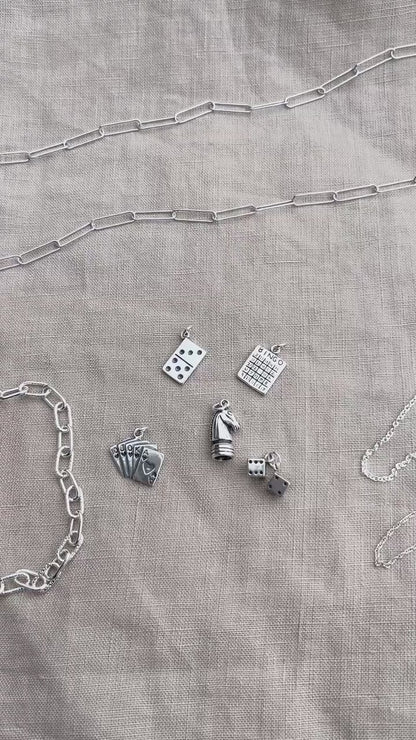 Sterling Silver Domino Charm Pendant, Game Themed Minimalist Jewelry, Gift for Her